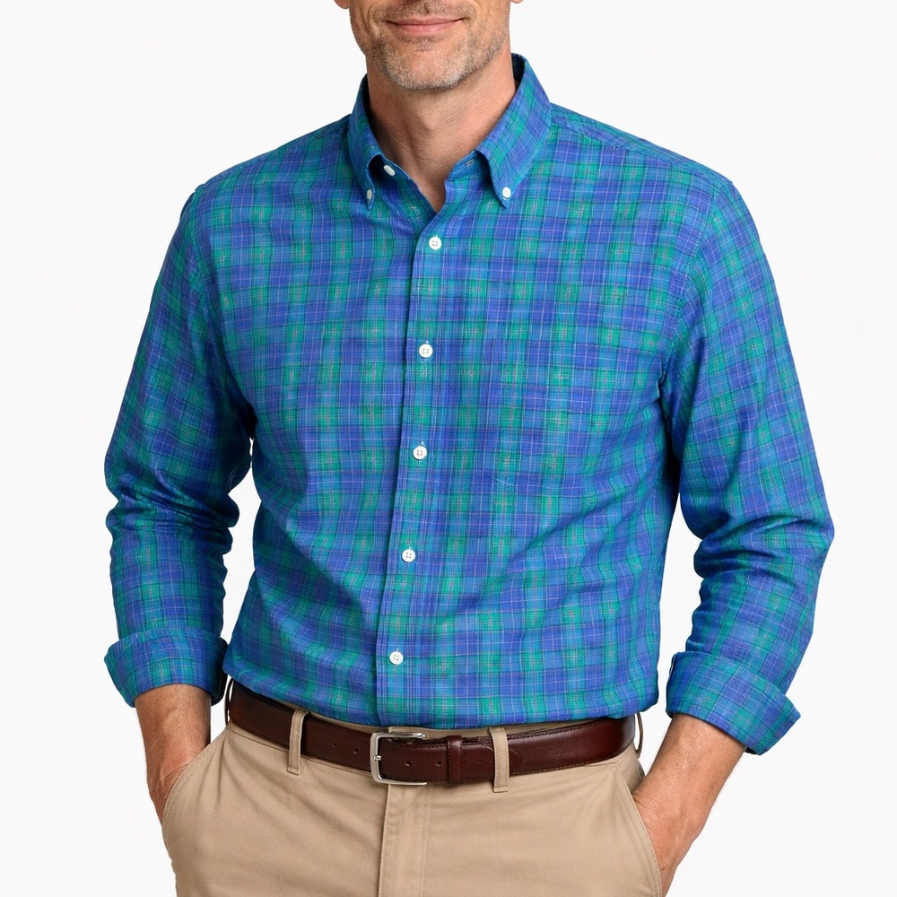 CLUB ROOM GREEN/BLUE PLAID BUTTON DOWN SHIRT LONG SLEEVE SIZE XXL
